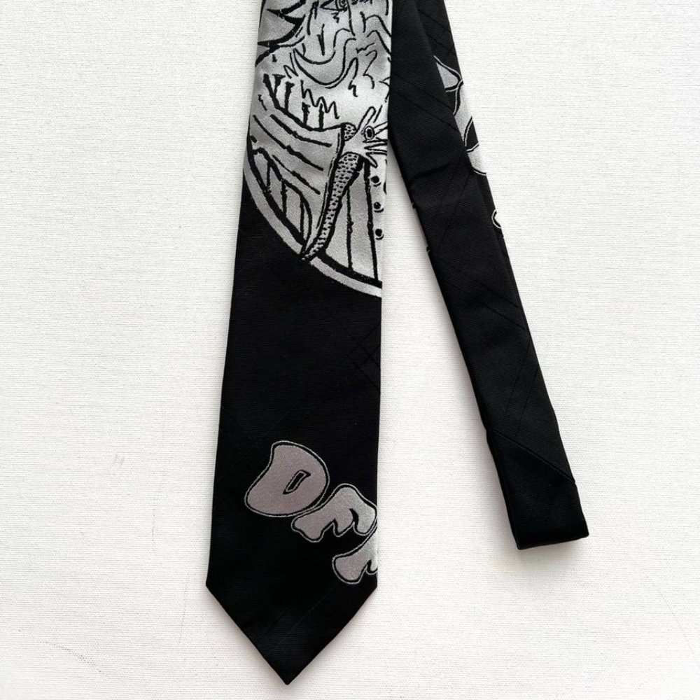 Off-White x Virgil Obloh  Viscose Black Silver Neck Tie ~ Made in Italy